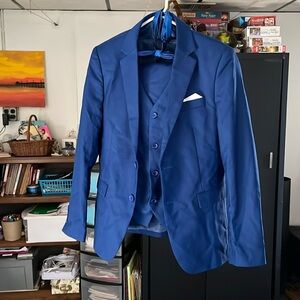 Deep royal/navy blue suit with matching pants, vest, clip bowtie